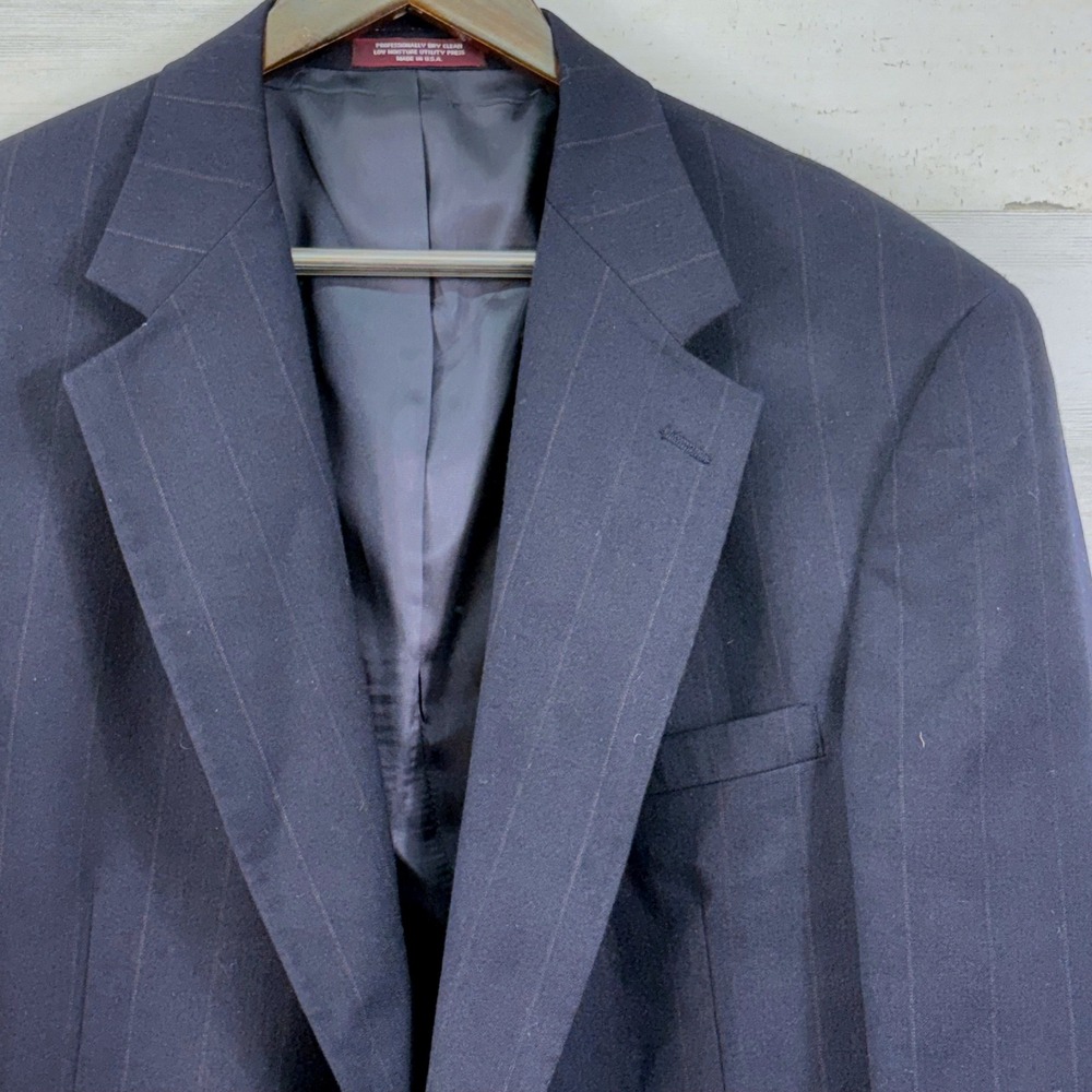 Evan-Picone Mens Navy Blue Pinstripe Pure Wool Blazer Sport Coat 46R Made in USA